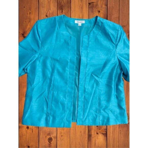 Dressbarn Women’s Size Large Turquoise Open Front Blazer Business Casual GUC - Picture 10 of 13